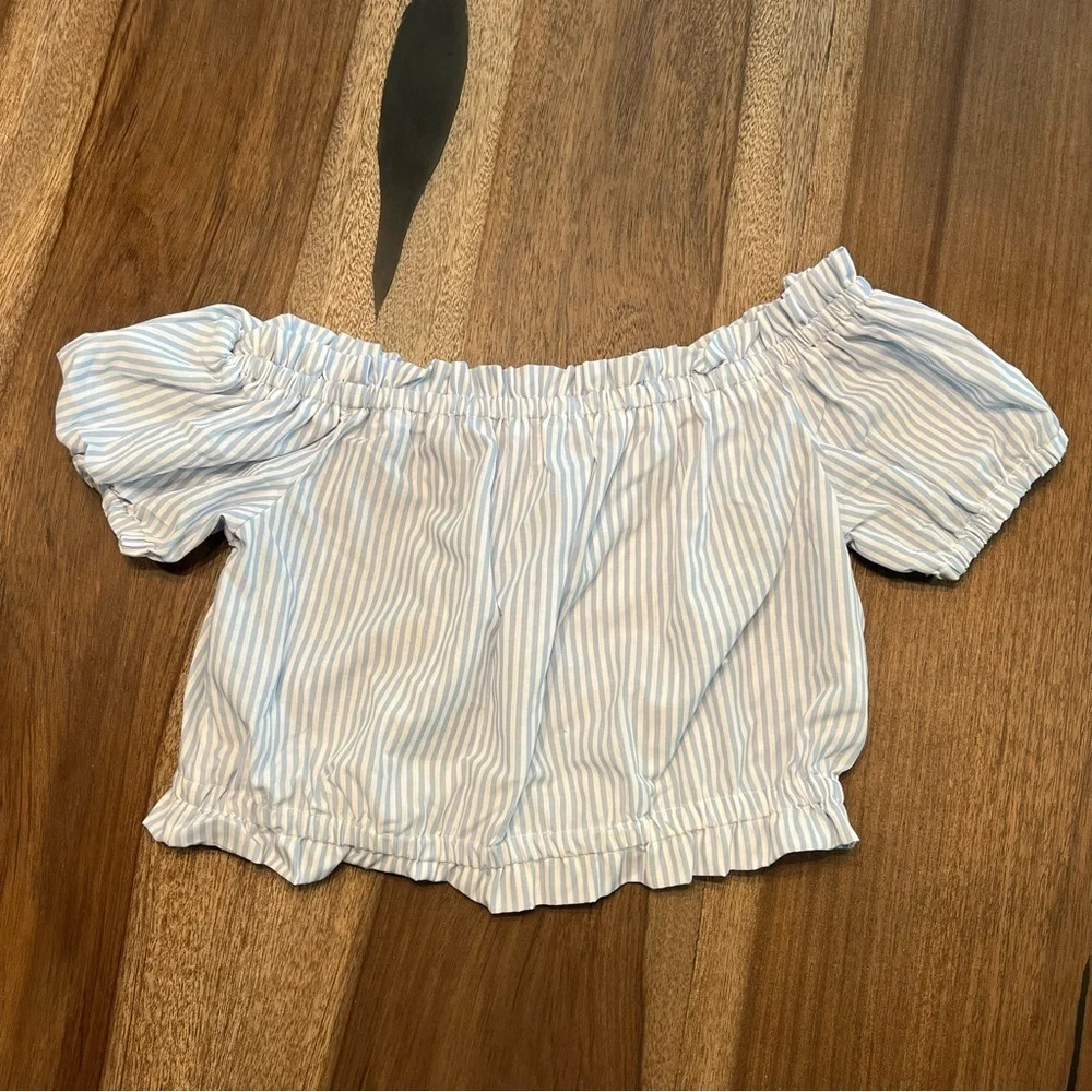 ⛱️Ardene - Blue & White Vertical Stripe Off-Shoulder Top - M